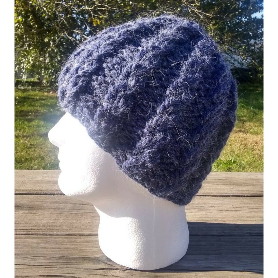 Chunky Skully Beanie Hat Hand Knit Men's Unisex Midnight Blue Alpaca Blend M to L MakerPlace by Michaels